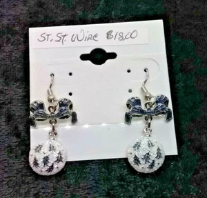 Handcrafted Christmas Ornament & Bow pierced earrings - SS wires - FREE SHIPPING - Picture 1 of 2