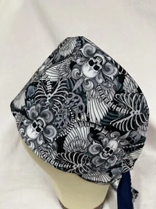 Men/Women Surgical Scrub Cap Lined Skeleton's Skulls Bones Wings 100% Cotton - Picture 1 of 4