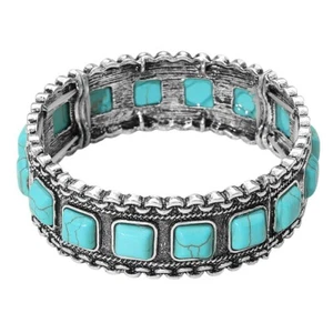 Western Charm Stretch Bracelet Antique Metal with Pink Color Stones - Picture 1 of 2