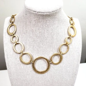 Vintage Premier Design Hammered Gold Circle Links 18" Necklace & 8" Bracelet Set - Picture 1 of 5