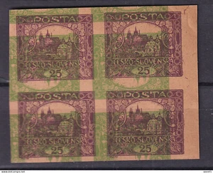 Czechoslovakia 1919 25h Violet Imperf Double Print MNG Block of 4 16079 - Picture 1 of 1