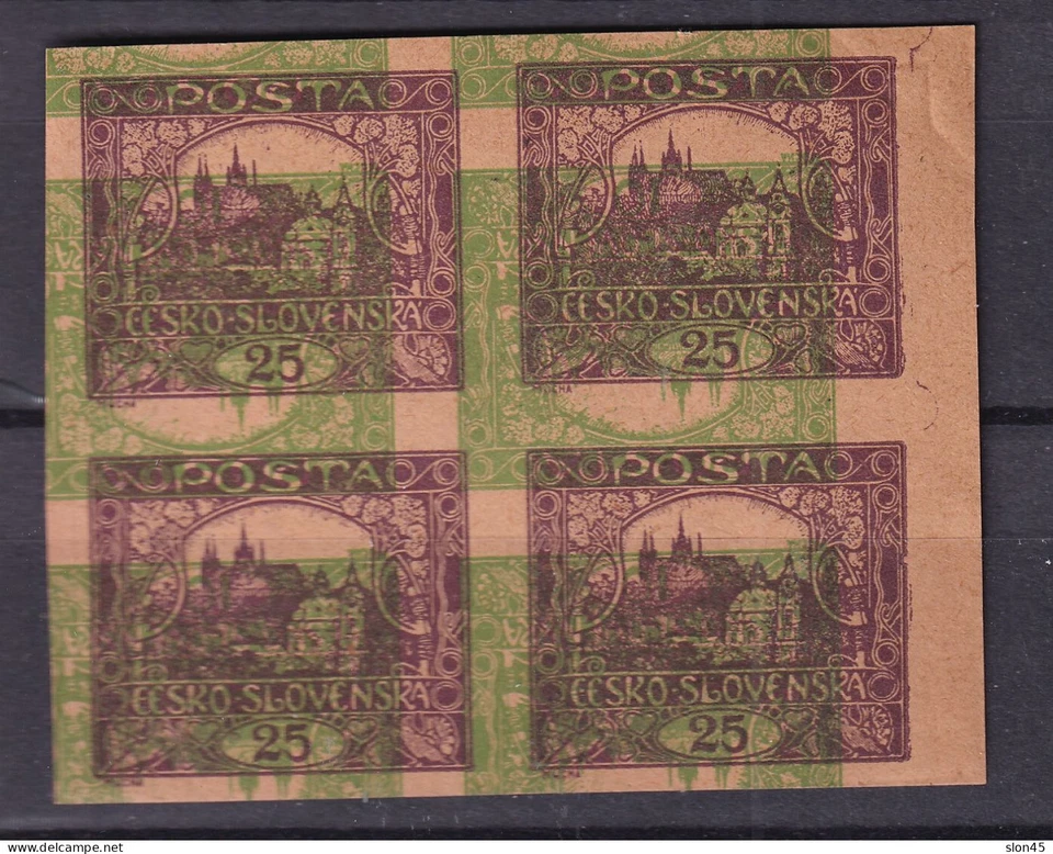 Checoslovaquia 1919 25h Violeta Imperf Doble Impresión MNG Bloque de 4 16079 Foto 1 de 1