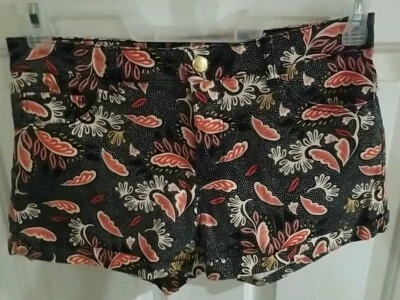 Pantalones Cortos H&M Negro Naranja Beige Cintura Alta Estampado Paisley Floral Elastizados Talla 8  Foto 1 de 4