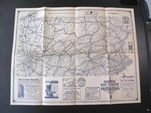 Seltene 1920er Highway Straßenkarte Führer Pennsylvania Pittsburgh Allentown Erie  - Bild 1 von 2