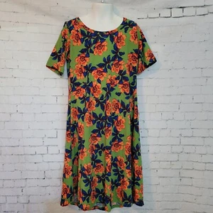Girls Lularoe Adeline Dress Bright Green Blue Orange Flowers Sz 12 New - Picture 1 of 2