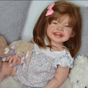 28" Reborn Baby Doll Painted Smiling Toddler Girl Rooted Hair Cloth Body Kid Toy - Picture 1 of 4