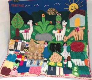 Vtg Arpillera Peruvian Folk Art Tapestry Textile Mini Baskets Dolls MORE Peru A+ - Picture 1 of 24