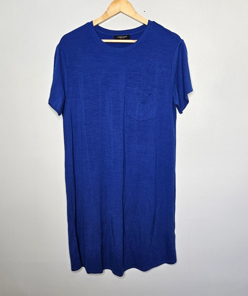 UNBOUND MERINO T-Shirt Dress Large Blue Chest Pocket Short Sleeve Light Fast Dry - Image 1 of 4