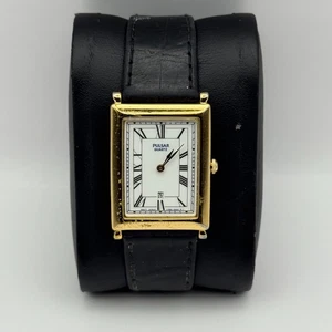 Pulsar Tank Watch Quartz Rectangular Date Dial Black Strap Japan Working 23mm - Picture 1 of 18