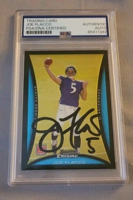 Joe Flacco signed 2008 Bowman Chrome Football Rookie Card RC IP auto PSA Ravens - Image 1 of 3