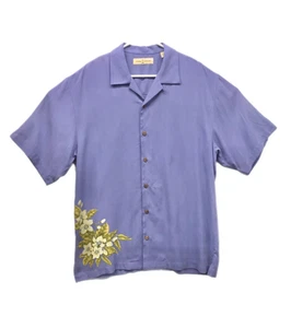 Tommy Bahama Mens M 100% Silk Shirt Blue/Purple Floral Hawaiian Tropical Camp - Picture 1 of 10