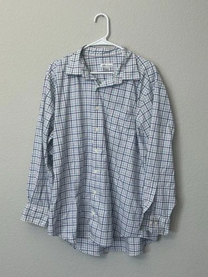 Peter Millar Men's XL Button Front Dress Shirt Blue Purple Plaid Stretch Cotton - Image 1 of 4