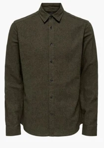 ONLY & SONS Heren Shirt Size L Dark Green Cotton SLim Fit RRP £32 - Picture 1 of 2