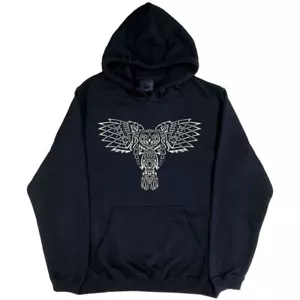 Celtic Owl Hoodie (Black with Metallic Silver Print, Regular and Big Sizes) - Picture 1 of 13