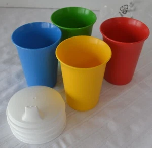 TUPPERWARE KIDS' 4pc BELL TUMBLERS Set  + SIPPY CUP Drink Seals - PRIMARY COLORS - Picture 1 of 5