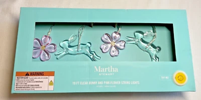Martha Stewart Easter STRING LIGHTS Clear PINK Bunny FLOWER 10' NIB - Image 1 of 2