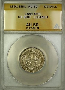 1891 Great Britain 1S Shilling Silver Coin ANACS AU-50 Details Cleaned - Picture 1 of 2