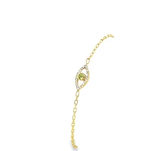 9ct Yellow Gold Peridot Set Evil Eye Bracelet, August Birthstone - Picture 1 of 4