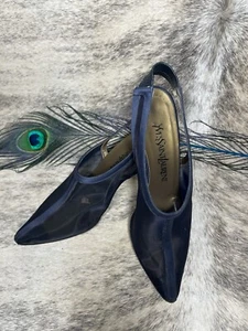 Yves Saint Laurent Womens Vintage Shoes Blue Mesh Slingback Heels Size 6 - Picture 1 of 13