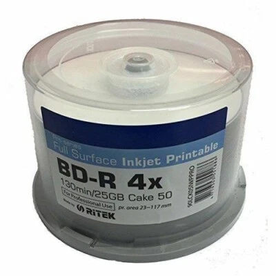 50 x FF Traxdata 25GB 4x RITEK PRO Inkjet Printable Blank Discs BDR BD-R Blu Ray