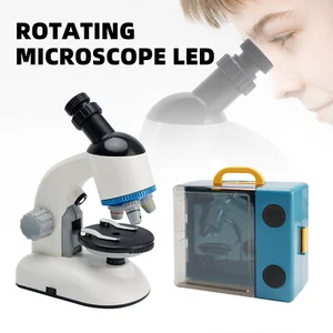 Rotating Microscope LED 100X-1200X Magnification Science Toys Kit For Kid White - Picture 1 of 13