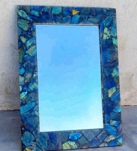 Rectangle Stone Decorative Mirror Labradorite Resin Art Pier Glass for Bar Decor - Picture 1 of 3