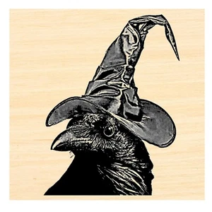 P123 Halloween Cuervo con Brujas Sombrero Estampilla de Goma - Imagen 1 de 1