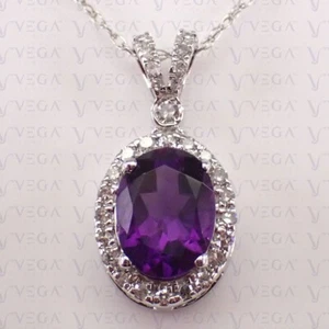 5.50carat Oval Natural Amethyst & Diamond Pendant 18k White Gold Plated No Chain - Picture 1 of 11