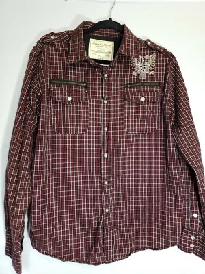 Camisa Para Hombre Point Zero L/S Roja Negra A Cuadros Perla Abotonada Talla M Cremalleras Estrella Foto 1 de 4