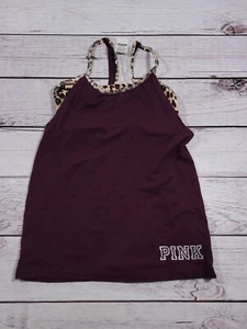 VICTORIA'S SECRET PINK MAROON & LEOPARD PRINT RACER BACK TANK TOP XS G4 - Picture 1 of 6