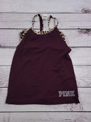 VICTORIA'S SECRET PINK MAROON & LEOPARD PRINT RACER BACK TANK TOP XS G4 - Image 1 of 4