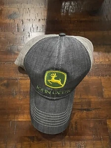 John Deere Trucker Hat Cap Mesh Strapback Gray Classic JD Hat - Picture 1 of 3