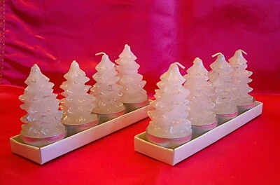 Vintage Set 8 White Silver Tipped/Textured Unscented Tree Tea Light Candles NEW - Image 1 of 3