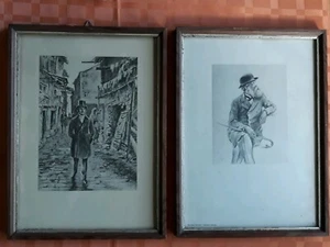 2 Drucke Friedrich Engels in Holzrahmen hinter Glas 1950 / mit Gebrauchsspuren  - Bild 1 von 5