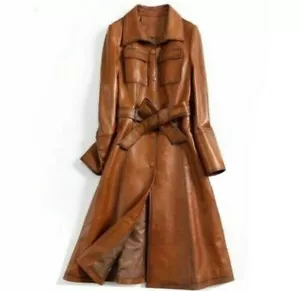 Italienischer Stil Mantel hellbraun Echtleder Trenchcoat, Flügel Gürtel lange Jacke - Bild 1 von 6