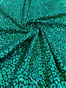 GREEN - Metallic Leopard Nylon Spandex 4 Way Stretch By Yard - Picture 1 of 3