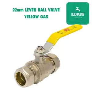 Yellow Lever Ball Valve Gas 22mm Full Flow Isolation Valve WRAS Approved - Picture 1 of 3