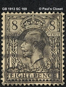 GB 1913 SC 169 KING GEORGE V BLACK ON YELLOW PAPER 8p UNG HAND STAMPED CNX F/VF - Picture 1 of 2