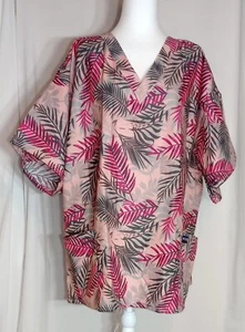 New Ladies RMF Scrub Top 3XL Pink & Green 2 Pockets V Neck Women's Plus Size - Picture 1 of 8
