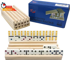 Domino Holder Trays Rack - Set of 4 Wooden Tiles Stand Holders for Mexican Train - Picture 1 of 12