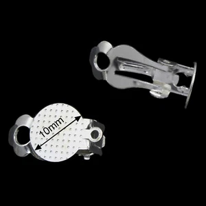 10 x 10mm Pad Clip On Earrings SteelTexture Pad & Loop (5 Pair) Shiny Silver - Picture 1 of 1