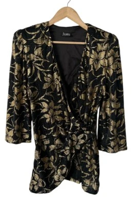 Vintage 70s Glam Disco Floral Metallic Wrap Tunic Size 16 - Image 1 of 4