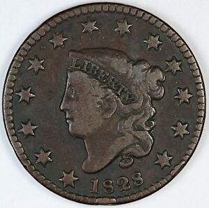 1828 United States Coronet Head One Large Cent Penny - F Fine - Small Wide Date
