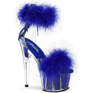 Pleaser ADORE-724F 7" Marabou Fur Ankle Cuff Platform Sandal Sz 7 Blue - Picture 1 of 1