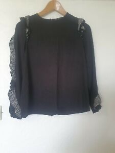 Zara Ruffle Sleeve Relaxed Fit Charcoal Blouse Top Size S