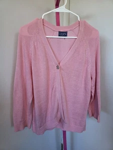 CHAPS Ralph Lauren Pink One-Button Cardigan | Size M | Classic Preppy Knit - Picture 1 of 5