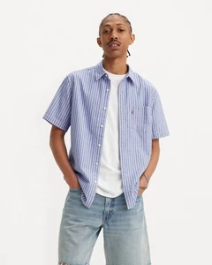 Camicia uomo Levi's manica corta classica vestibilità standard con bottoni righe blu XL NUOVA CON ETICHETTE - Foto 1 di 7
