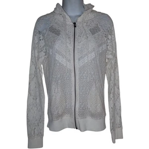 Miss Me Lace Zip Hoodie Women M Y2K Sweatshirt Off White vintage 90's - Picture 1 of 7
