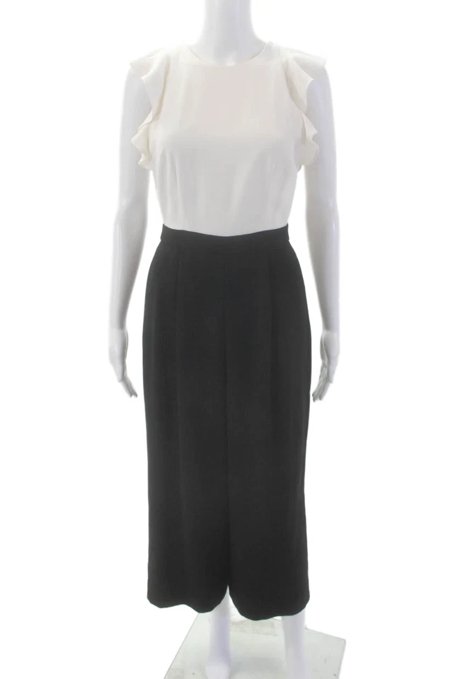 J Crew Womens Ruffled Short Sleeve Crew Neck Jumpsuit Black White Size 00 - Image 1 of 4