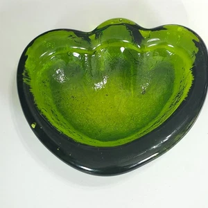 Vtg Blenko Glass Free Form Bear paw ashtray, Emerald Nile green bowl. - Picture 1 of 5